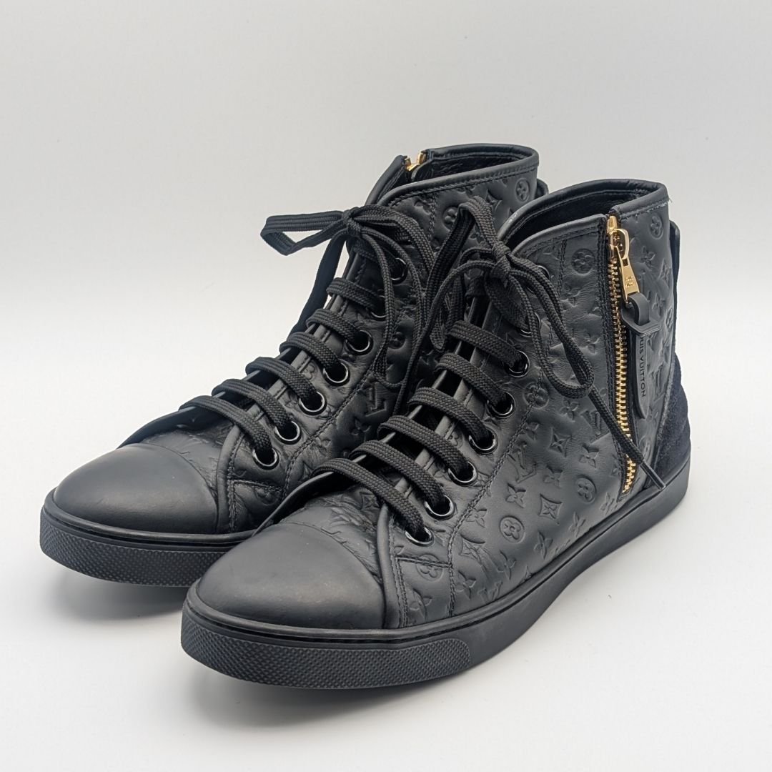Louis Vuitton High Cut Zip Up Sneakers Monogram Leather
