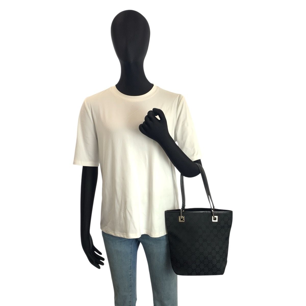 Gucci Black GG Canvas Leather 002 Tote — view 6