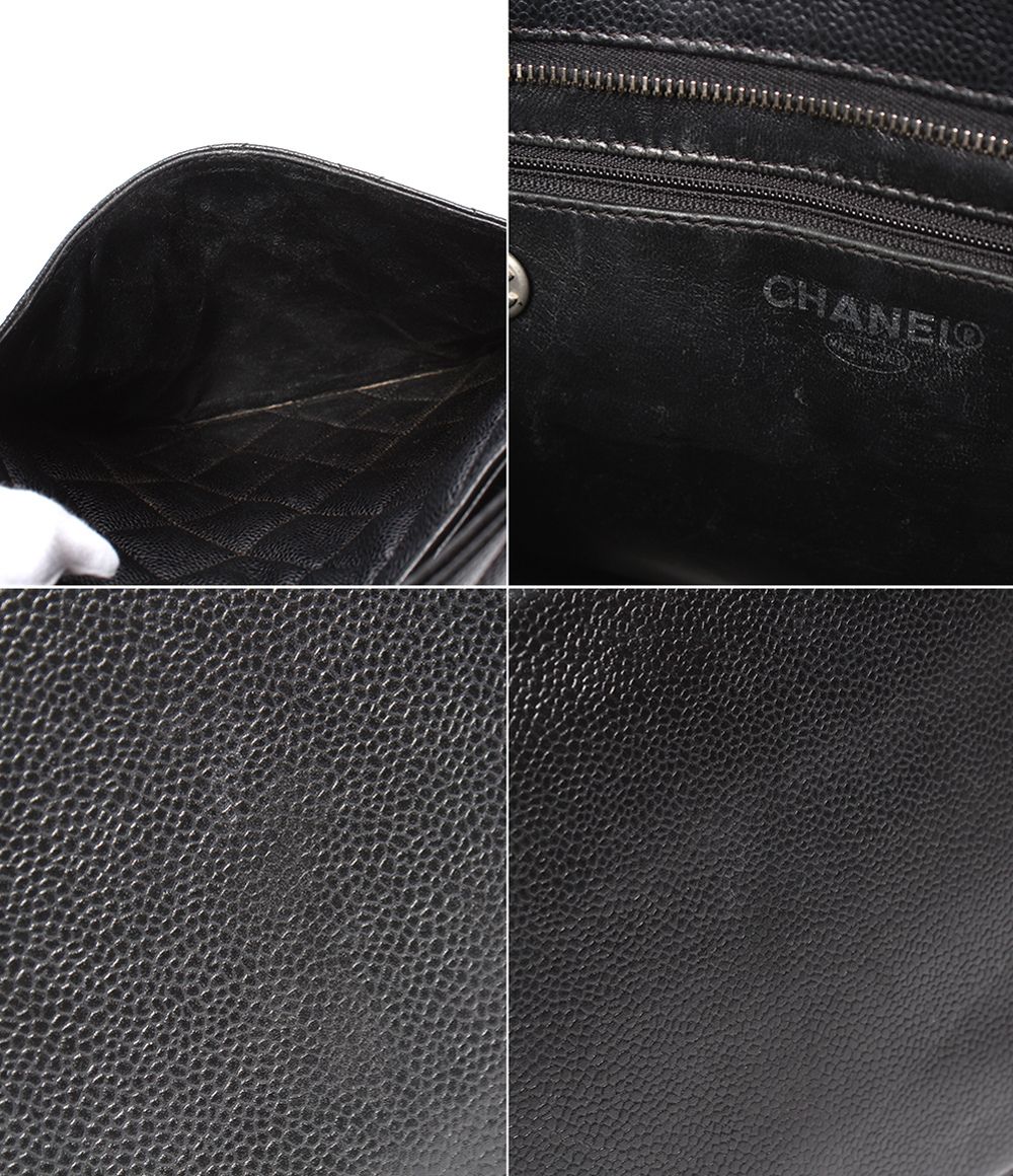 Chanel Tote Silver Quilted Caviar Leather Reprint CC Logo — view 9