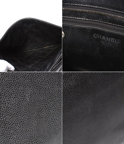 Chanel Tote Silver Quilted Caviar Leather Reprint CC Logo — view 9