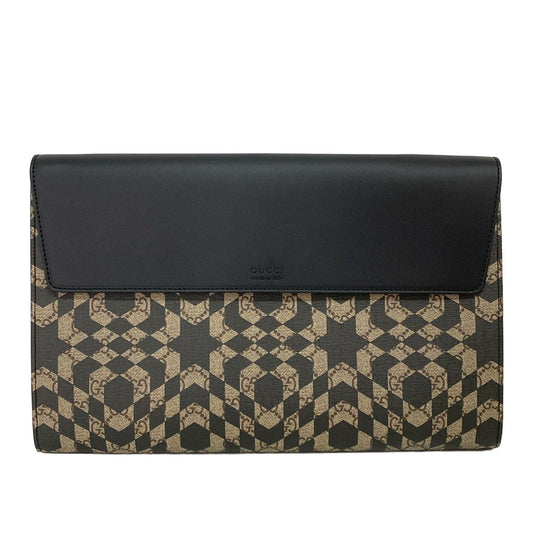 Gucci Clutch GG Carre Ido Supreme Canvas Portfolio Beige Dark Brown Black