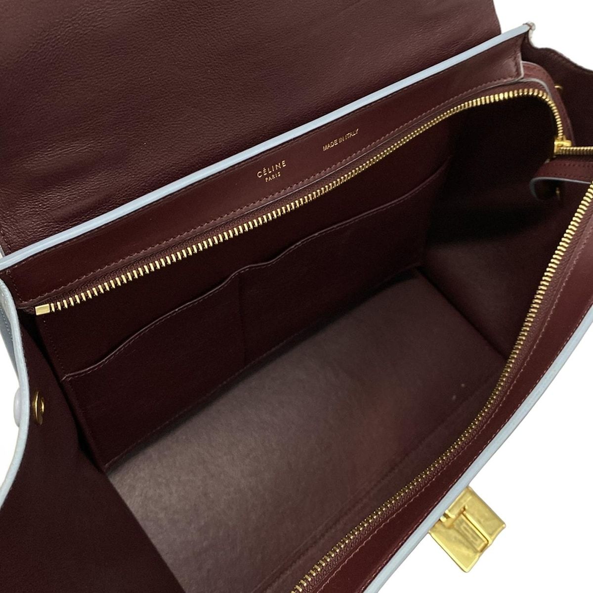 Celine Handbag Trapeze Small Bordeaux Light Blue Leather — view 7