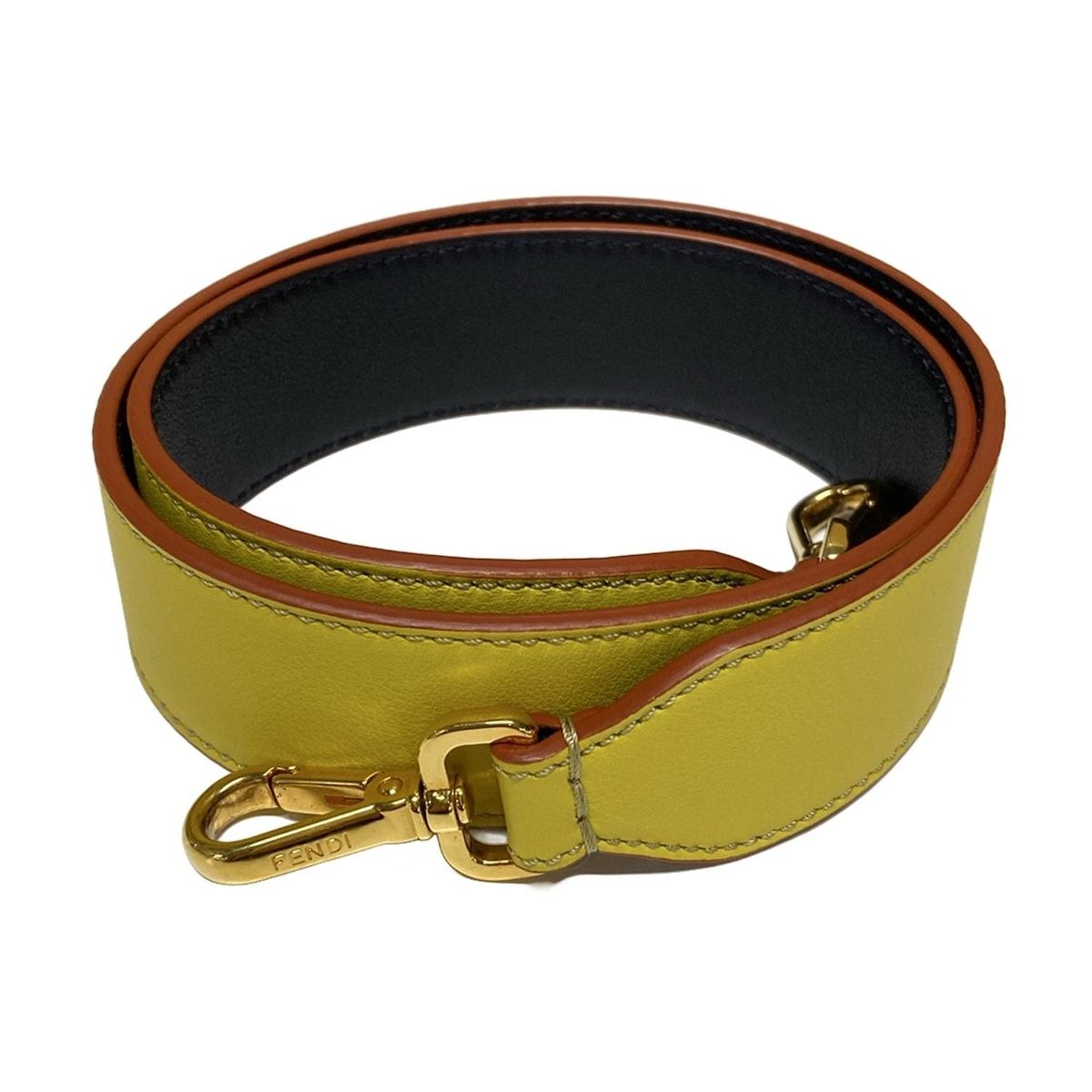 Fendi Shoulder Strap Yellow Dark Navy Gold Leather
