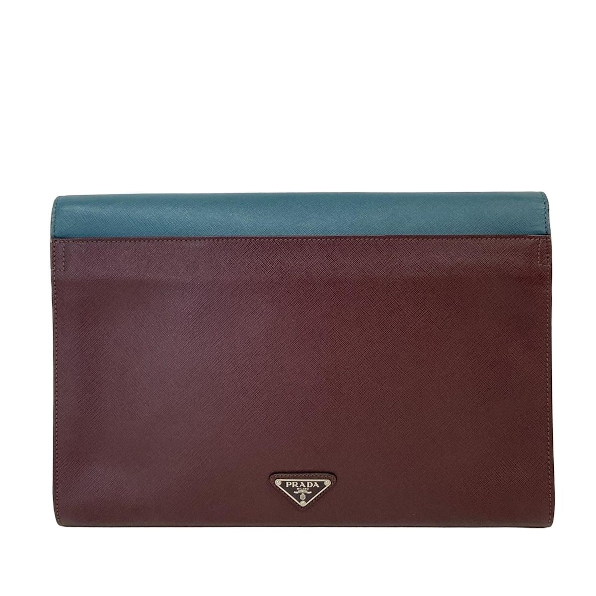 Prada Clutch Bordeaux Blue Green Bicolor Leather — view 3