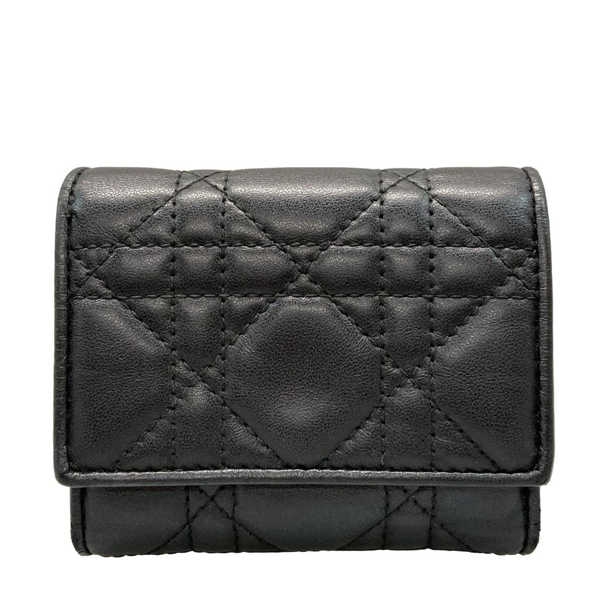 Dior Trifold Wallet Lotus Black Lambskin Handbag