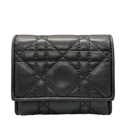 Dior Trifold Wallet Lotus Black Lambskin Handbag