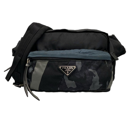 Prada Shoulder Bag Black Navy Gray Camouflage Leather