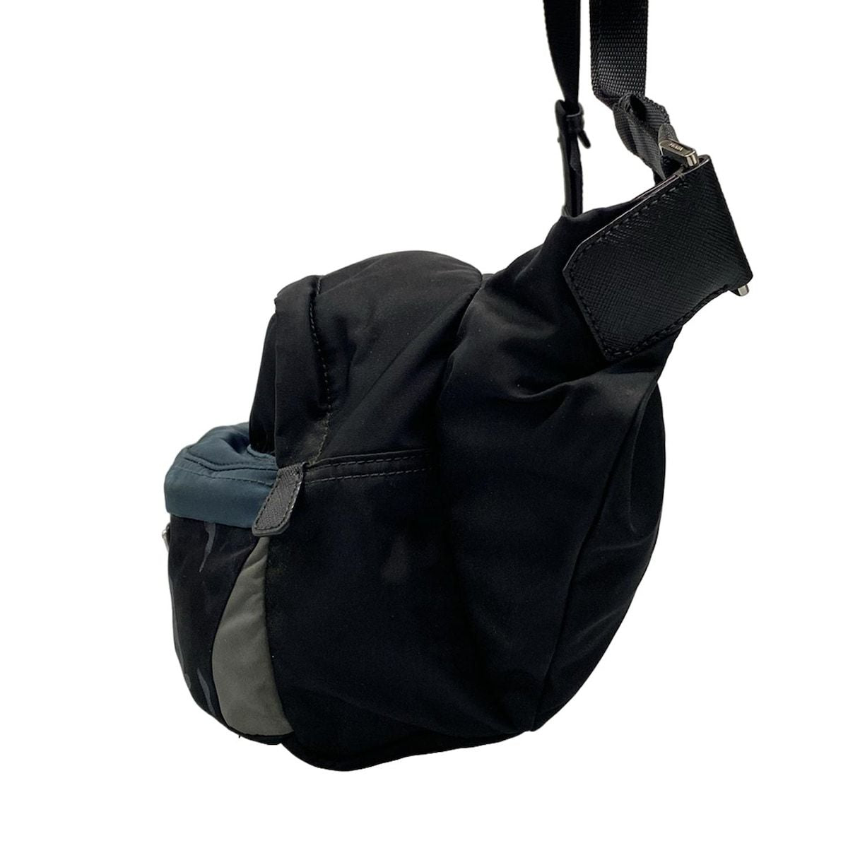 Prada Shoulder Bag Black Navy Gray Camouflage Leather — view 4