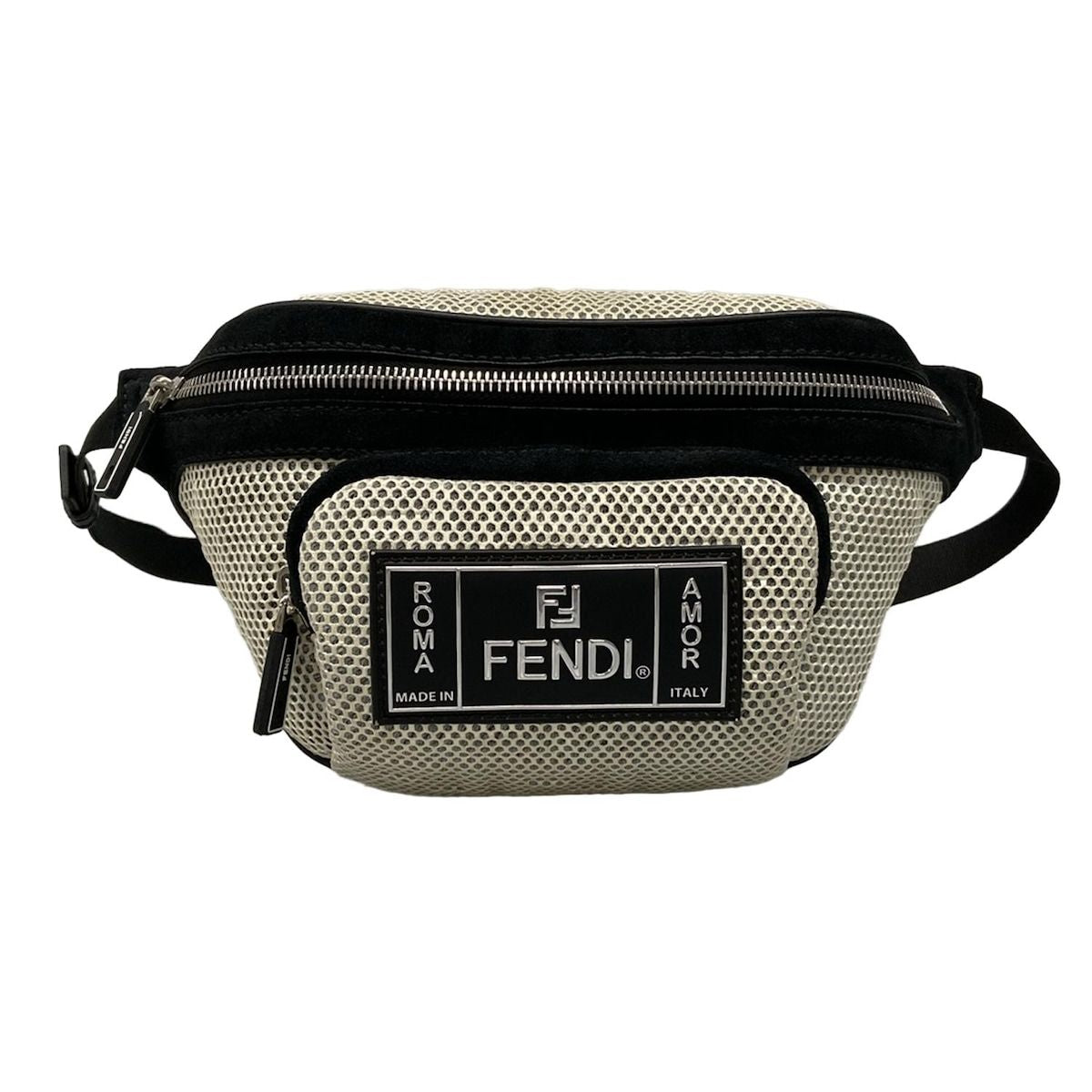 Fendi Waist Pouch Ivory Light Gray Black Logo