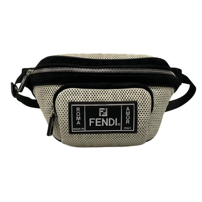 Fendi Waist Pouch Ivory Light Gray Black Logo