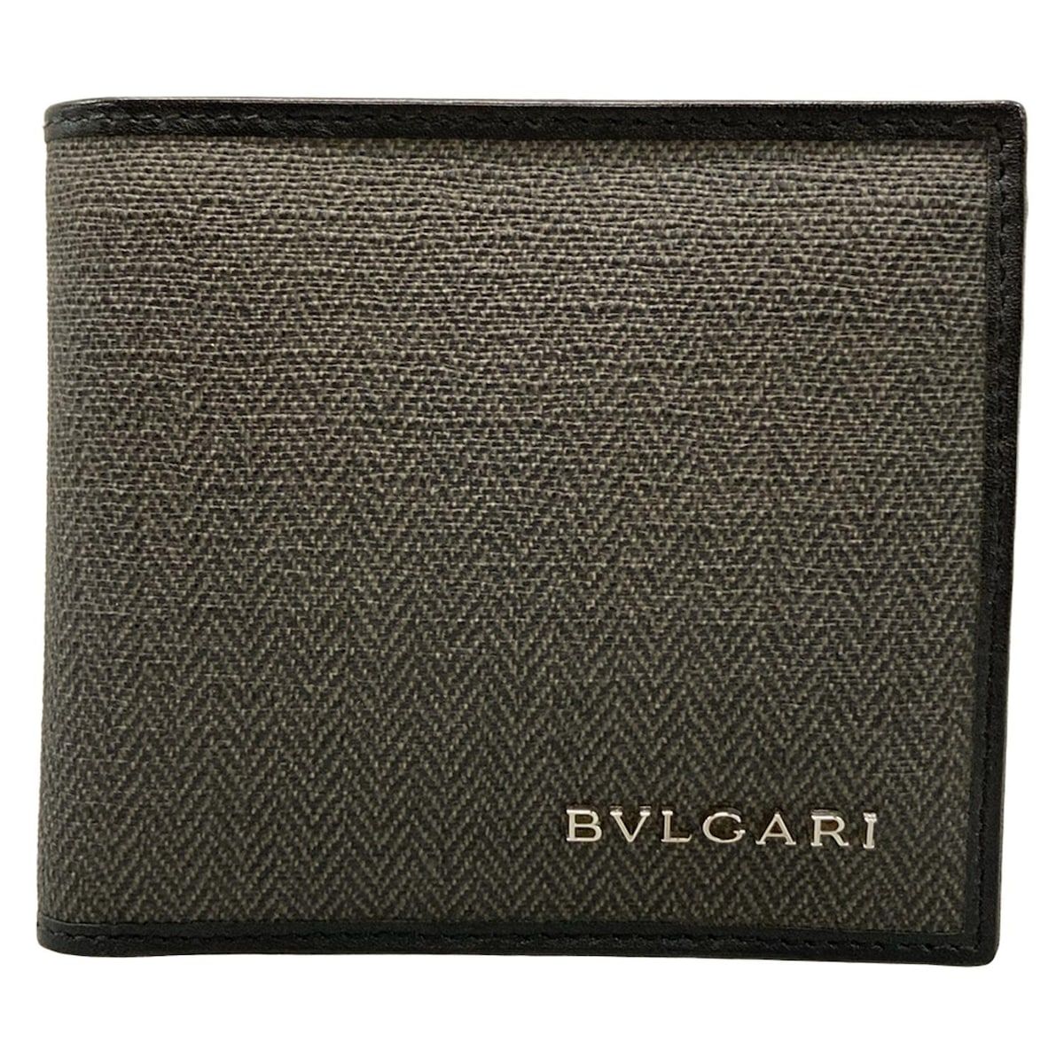 Bvlgari Bifold Wallet Gray Black Leather