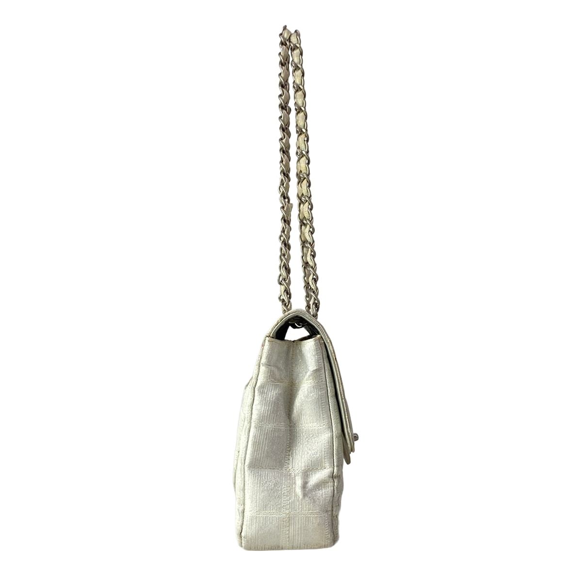 Chanel Shoulder Bag New Travel Line Choco Bar Silver White Chain Leather — view 2