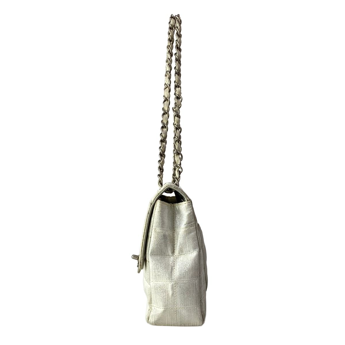 Chanel Shoulder Bag New Travel Line Choco Bar Silver White Chain Leather — view 4