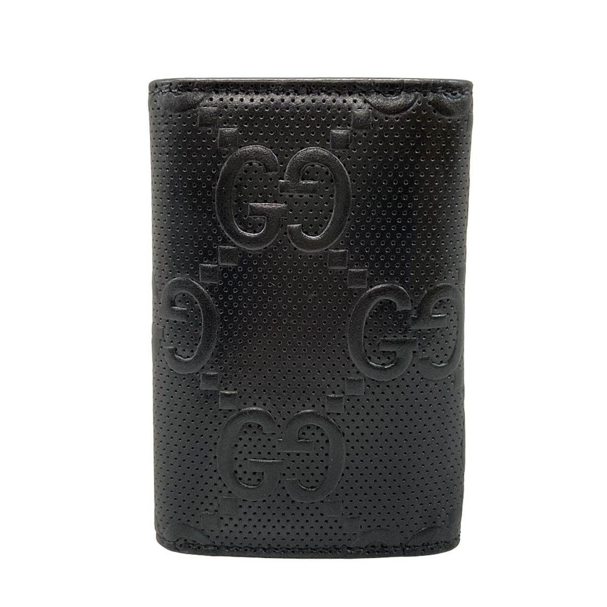 Gucci Key Case GG Embossed Black 6 Hooks with Key Ring Leather Key Holder — view 2