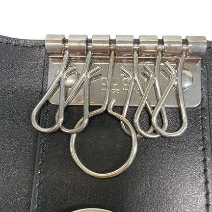 Gucci Key Case GG Embossed Black 6 Hooks with Key Ring Leather Key Holder — view 4