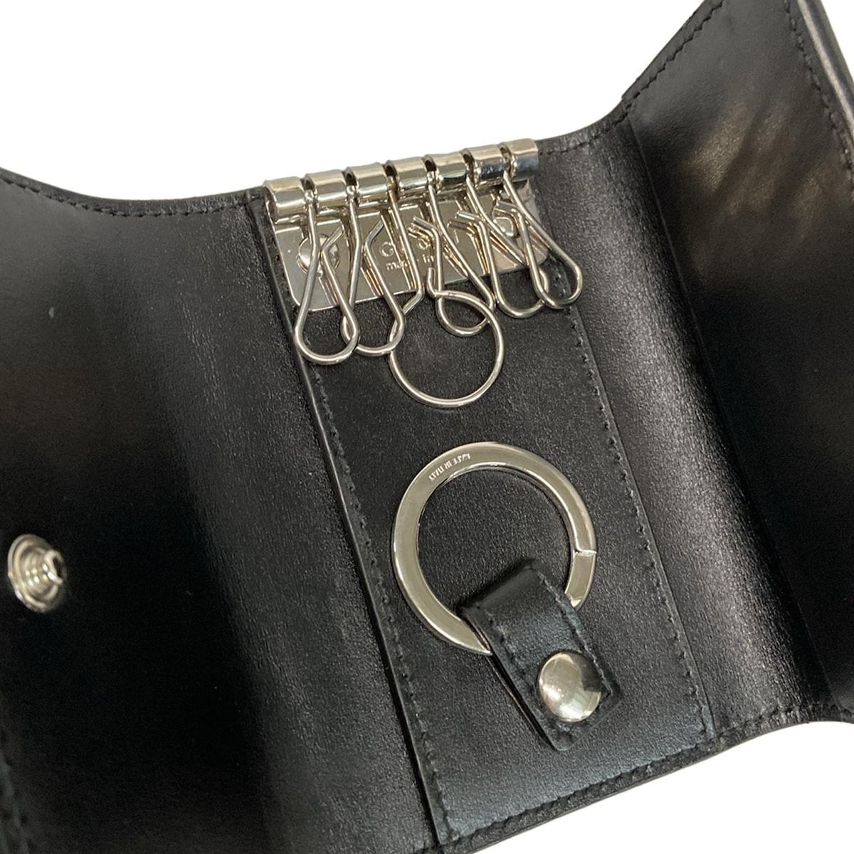 Gucci Key Case GG Embossed Black 6 Hooks with Key Ring Leather Key Holder — view 3