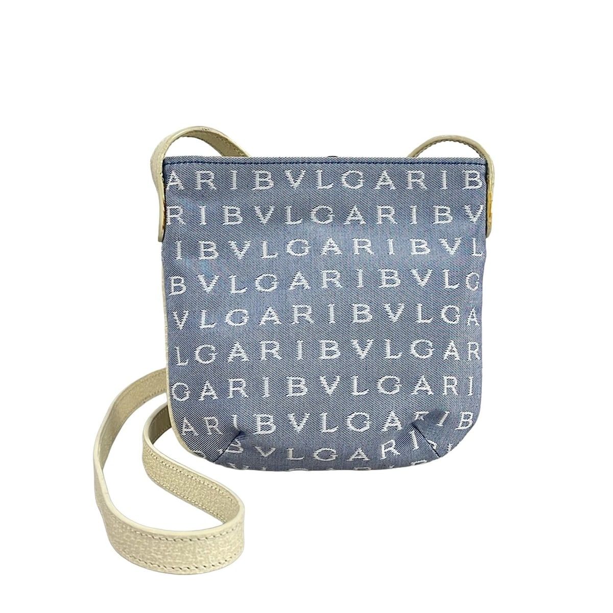 Bvlgari Shoulder Bag Logo Mania Light Blue Ivory Leather