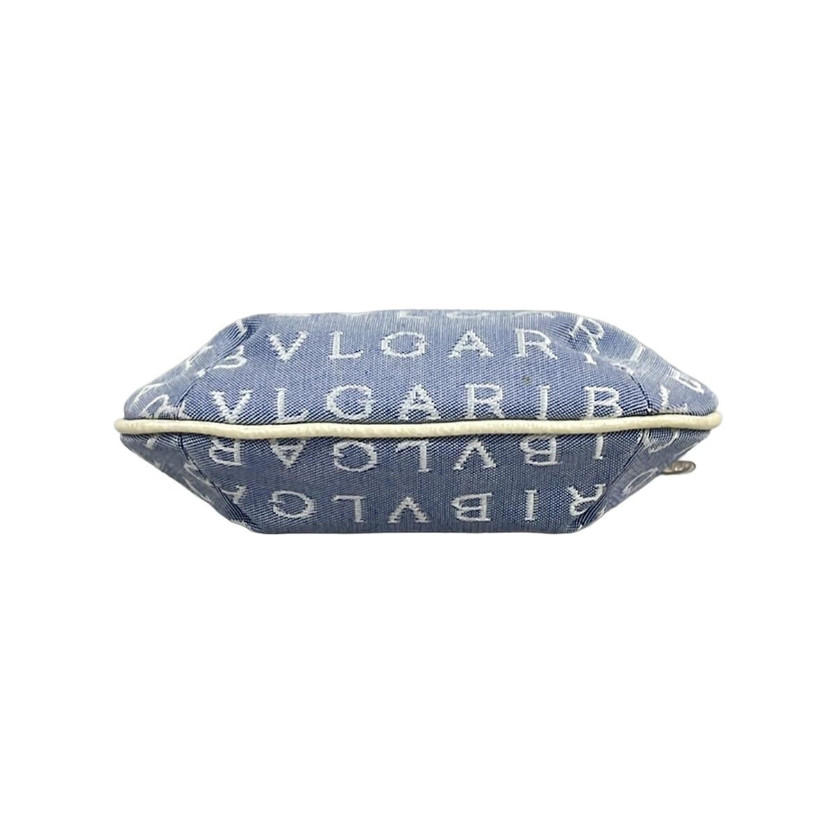 Bvlgari Shoulder Bag Logo Mania Light Blue Ivory Leather — view 5