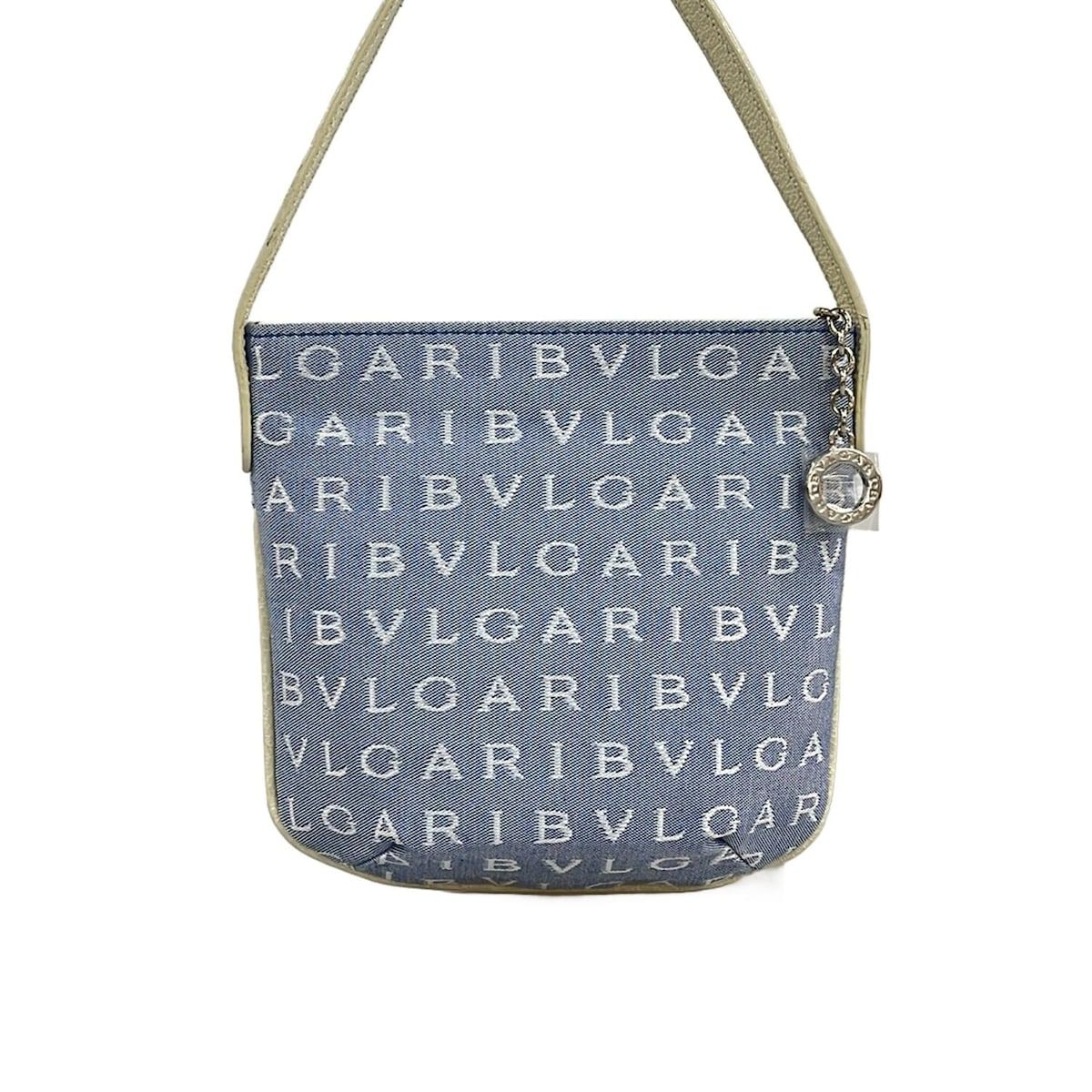 Bvlgari Shoulder Bag Logo Mania Light Blue Ivory Leather — view 3