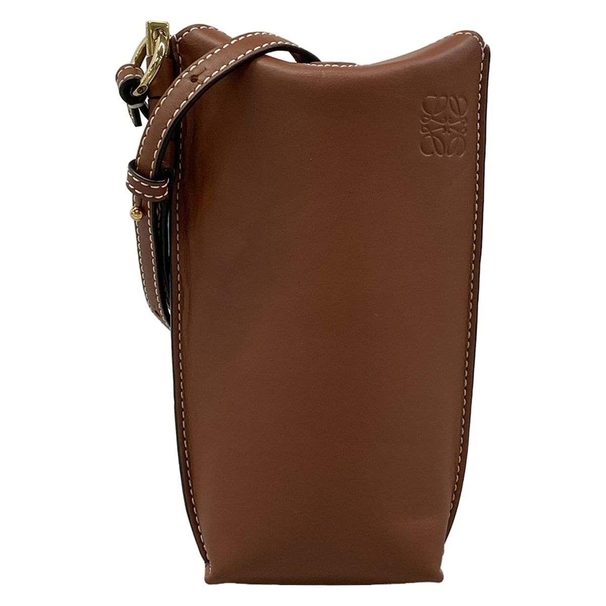 Loewe Shoulder Bag Gate Pocket Brown Leather