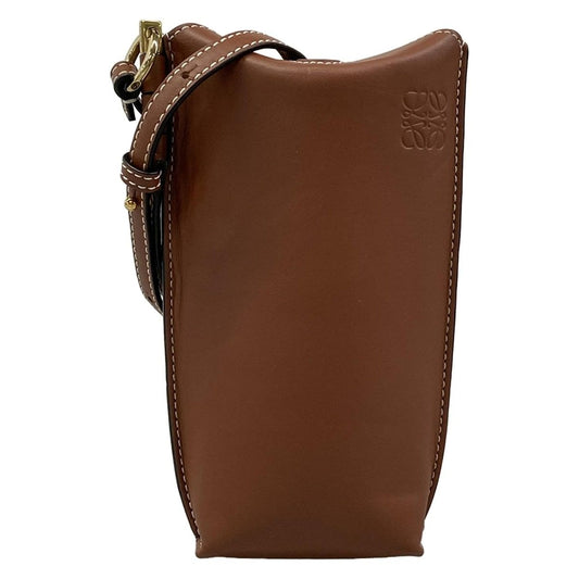 Loewe Shoulder Bag Gate Pocket Brown Leather