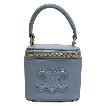 Celine Handbag Cuir Triomphe Mini Vanity Case Light Blue Leather