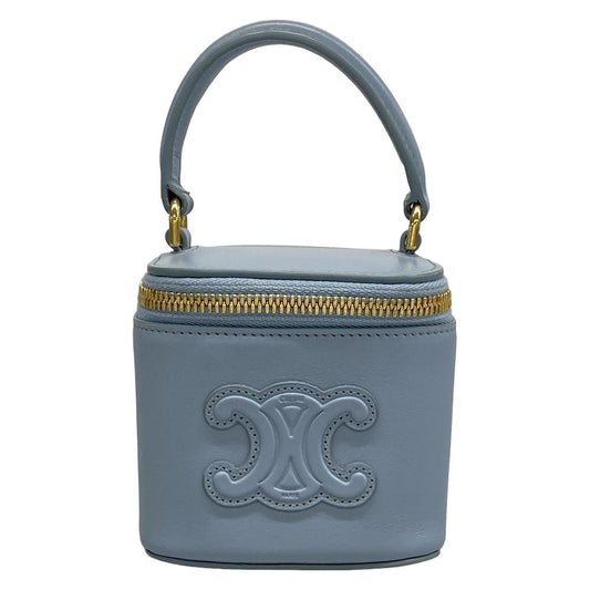 Celine Handbag Cuir Triomphe Mini Vanity Case Light Blue Leather