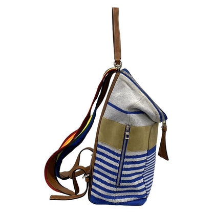 Loewe Sac Goya Backpack Blue Brown Multi Border Leather — view 2