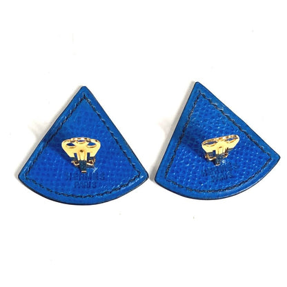 Hermes Earrings Triangle Logo Leather Blue — view 4