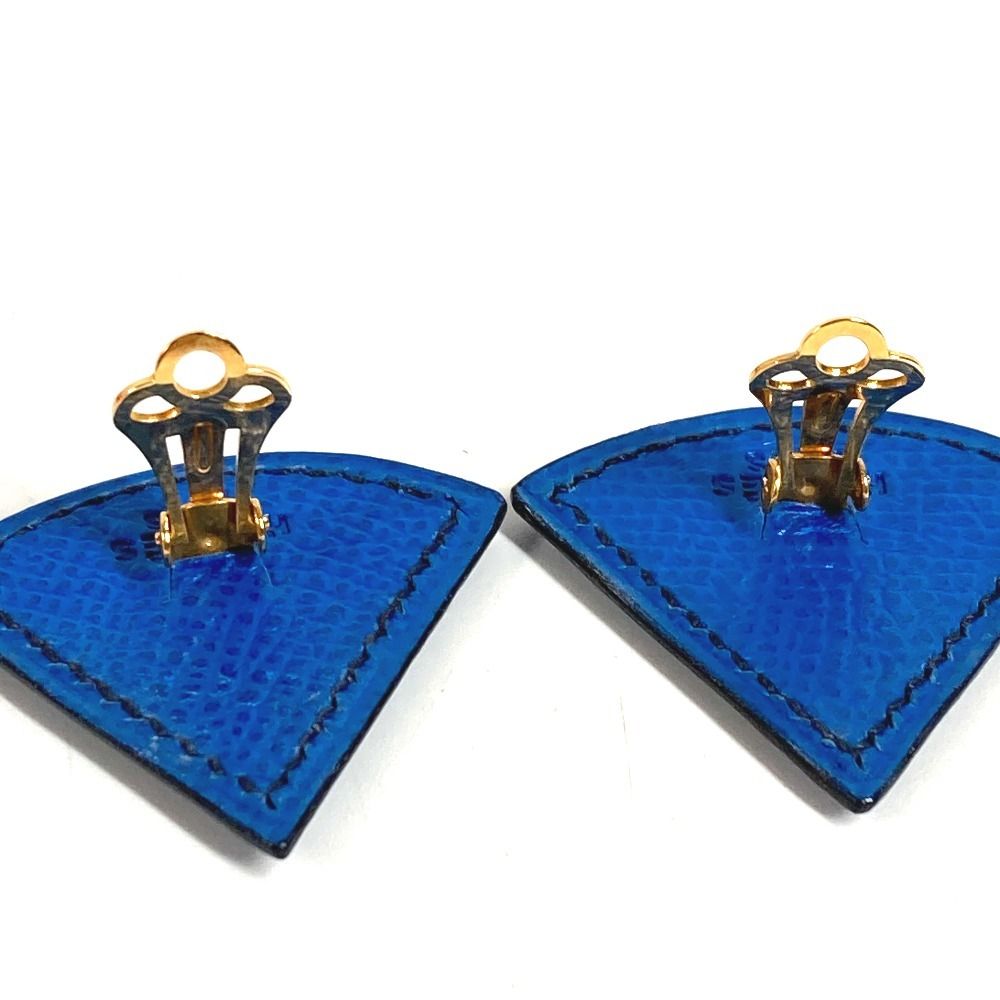 Hermes Earrings Triangle Logo Leather Blue — view 6