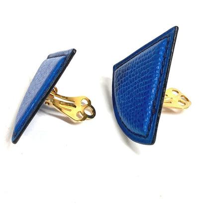 Hermes Earrings Triangle Logo Leather Blue — view 3