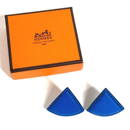 Hermes Earrings Triangle Logo Leather Blue — view 7