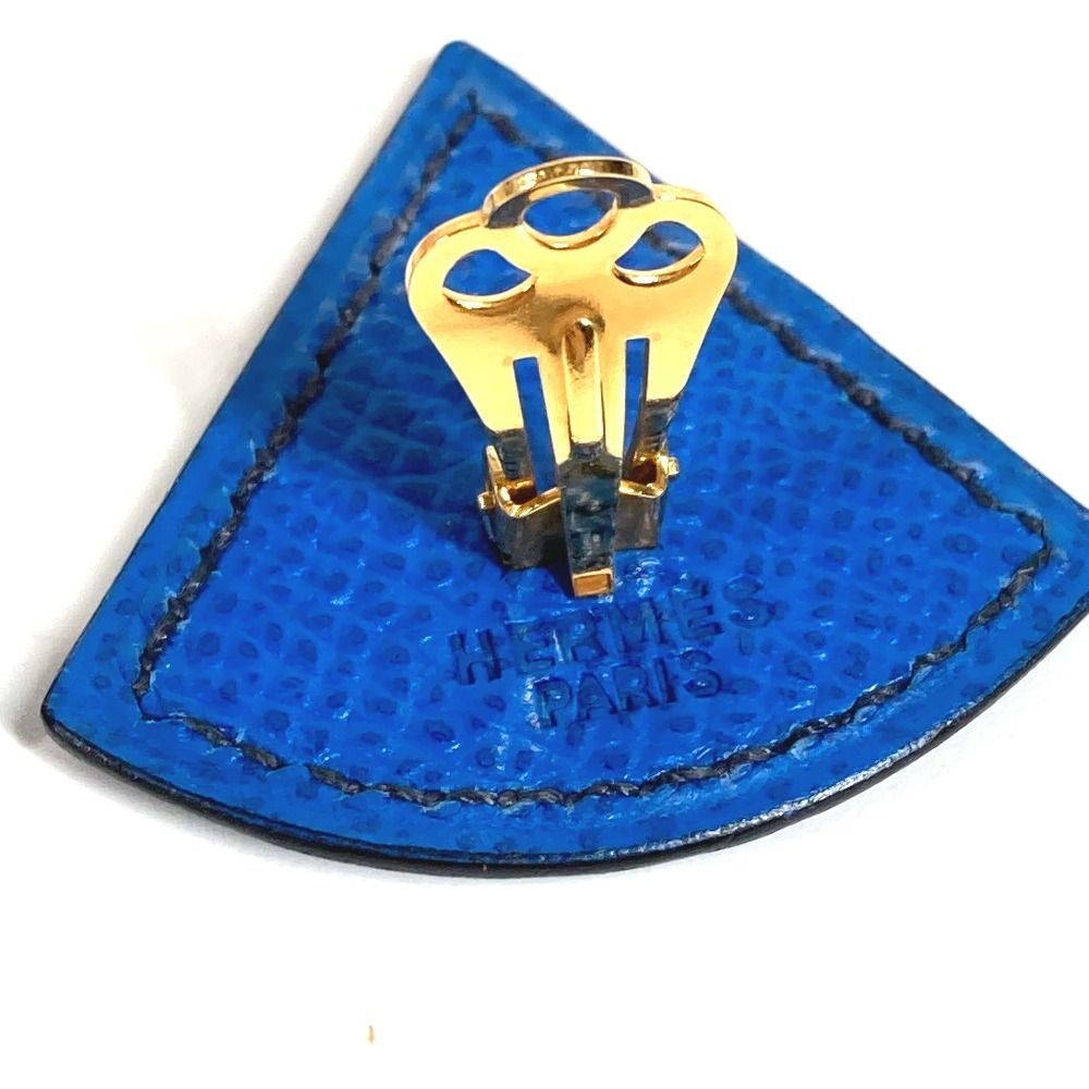 Hermes Earrings Triangle Logo Leather Blue — view 5