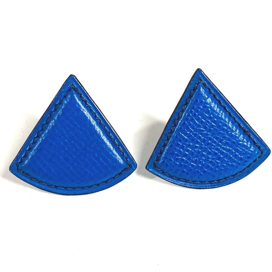 Hermes Earrings Triangle Logo Leather Blue