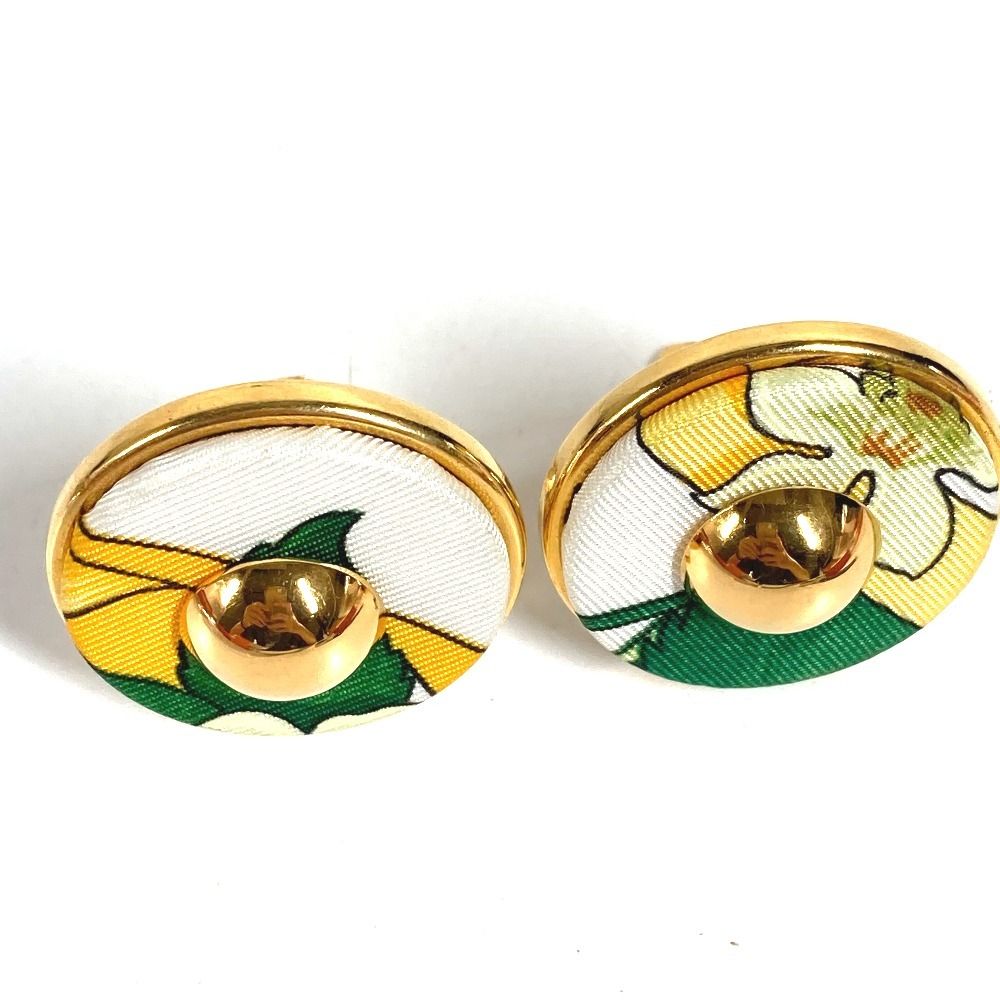 Hermes Earrings All Over Pattern Round Logo Silk Green — view 2