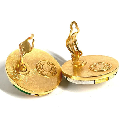 Hermes Earrings All Over Pattern Round Logo Silk Green — view 6