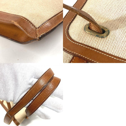 Hermes Shoulder Bag Flap Leather Canvas Beige — view 9