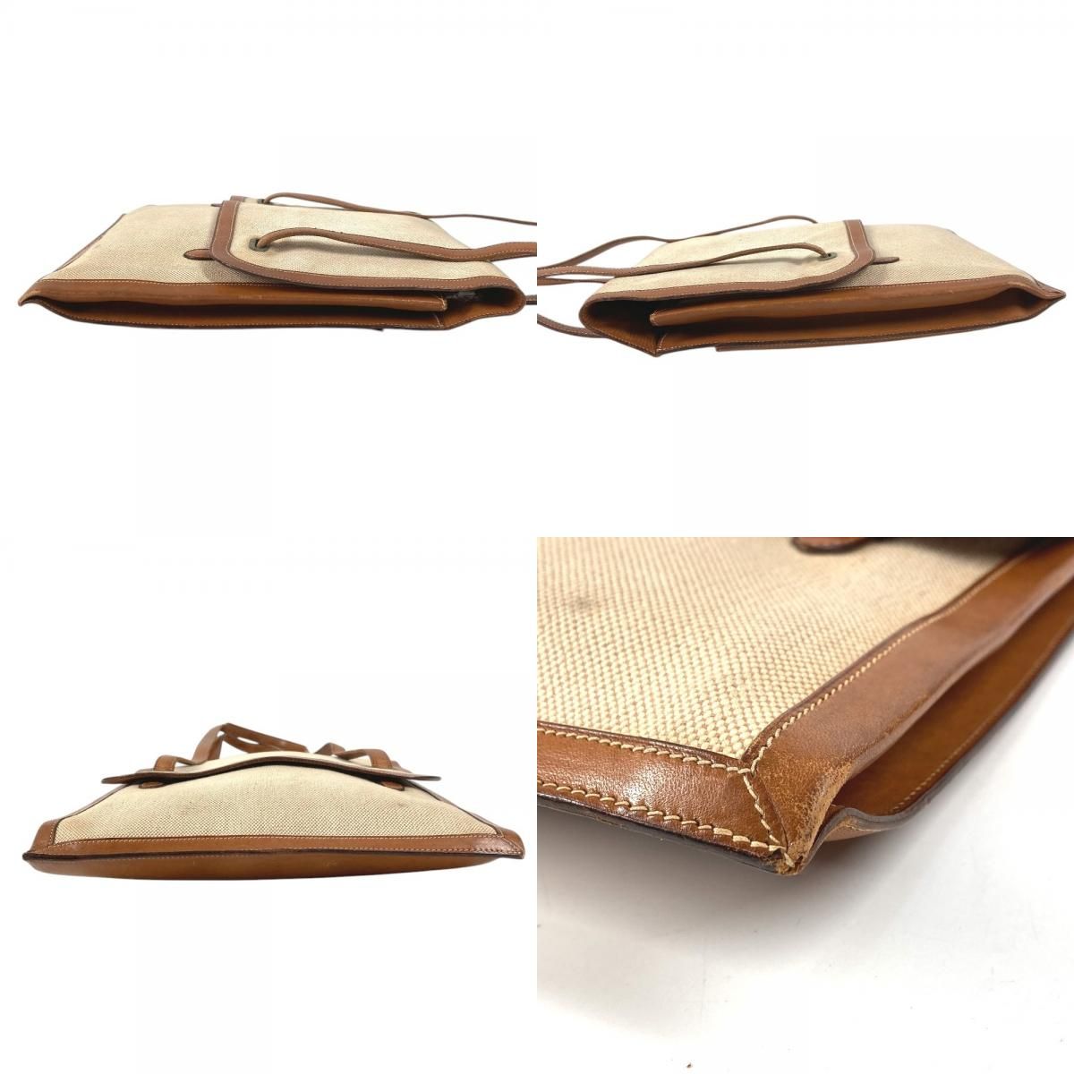 Hermes Shoulder Bag Flap Leather Canvas Beige — view 8