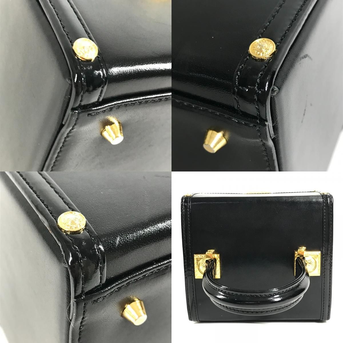 Versace Handbag Sunburst Logo Vanity Bag Leather Black — view 7