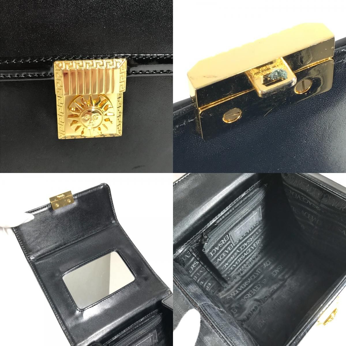 Versace Handbag Sunburst Logo Vanity Bag Leather Black — view 8