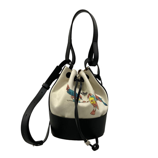 Loewe Shoulder Bag Balloon Small Ivory Black Multi 2-Way Drawstring Bird Leather