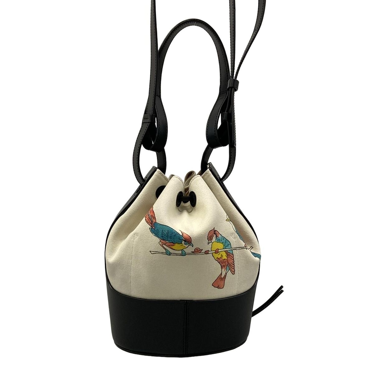 Loewe Shoulder Bag Balloon Small Ivory Black Multi 2-Way Drawstring Bird Leather — view 3