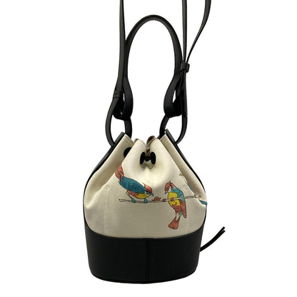Loewe Shoulder Bag Balloon Small Ivory Black Multi 2-Way Drawstring Bird Leather — view 3
