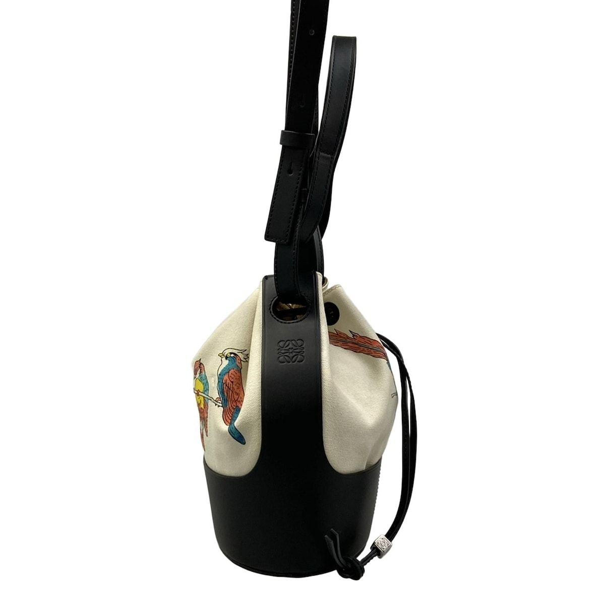 Loewe Shoulder Bag Balloon Small Ivory Black Multi 2-Way Drawstring Bird Leather — view 2