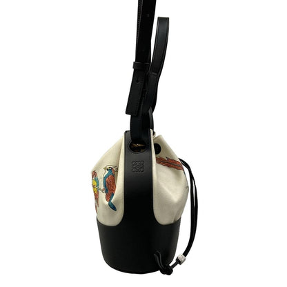 Loewe Shoulder Bag Balloon Small Ivory Black Multi 2-Way Drawstring Bird Leather — view 2