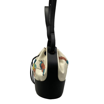 Loewe Shoulder Bag Balloon Small Ivory Black Multi 2-Way Drawstring Bird Leather — view 4