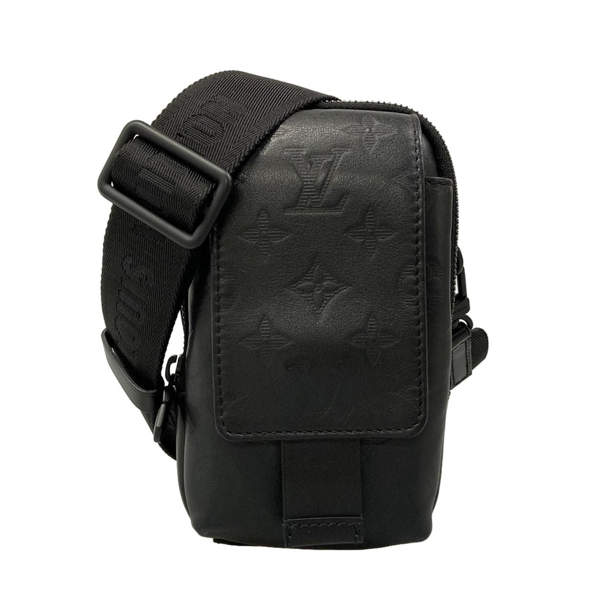 Louis Vuitton Shoulder Bag Monogram Shadow Double Phone Pouch Black Leather