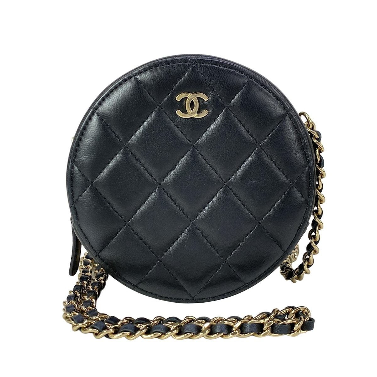 Chanel Shoulder Bag Quilted Black Chain Gold Lambskin