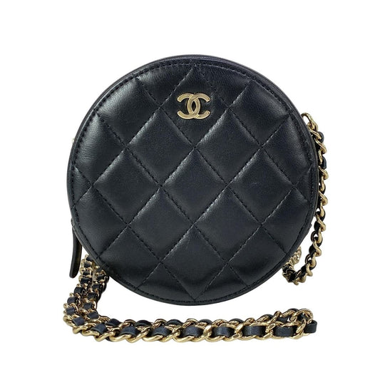 Chanel Shoulder Bag Quilted Black Chain Gold Lambskin