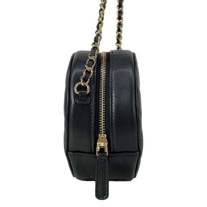 Chanel Shoulder Bag Quilted Black Chain Gold Lambskin — view 2